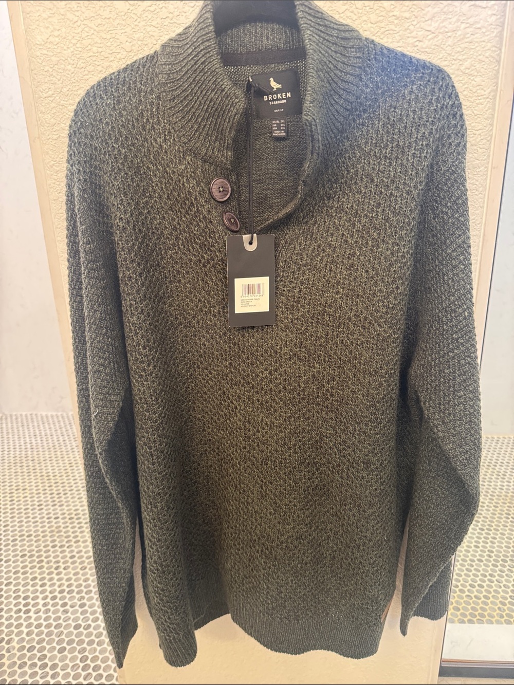 Men's Olive Shawl Collar Knit Sweater